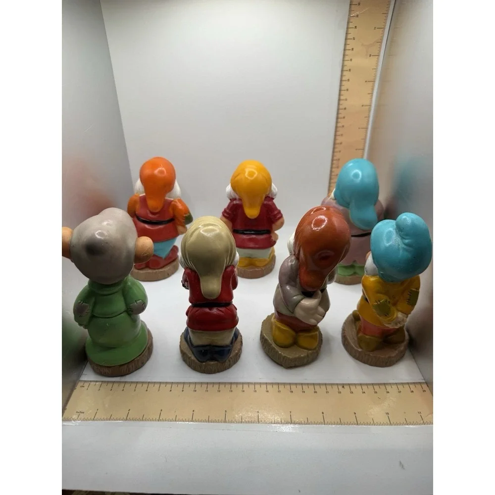Disney Vintage Seven 7 Dwarves Vinyl Rubber Squeaky Toy Figures Lot Snow White